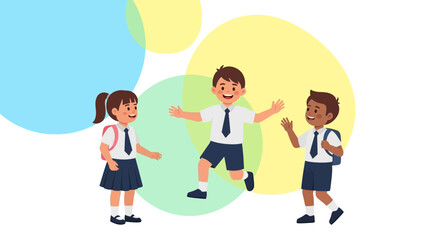 Schoolchildren Embrace Friendship: An Illustrated Depiction of Joyful Interactions