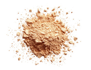 Light beige powder scattered in a circular cluster, against a black background.  The powder appears dry, granular, and slightly uneven in texture.  Splashes of the powder radiate outward