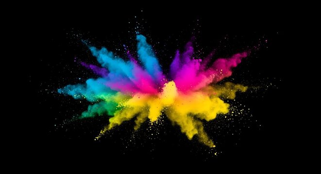 Colorful Powder Explosion Against Black Background.