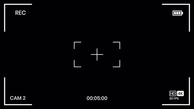Recording Screen Overlay. Alpha Chanel. 4K Video. digital video recorder screen with various settings and timer.
