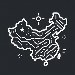 Minimalist Outline Map. A seamless, minimalist silhouette of China with clean lines suitable for icons, branding, or UI design.