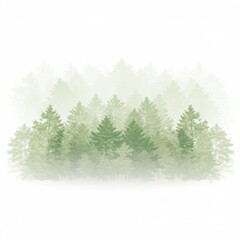 Fototapeta premium Dense Evergreen Forest with Heavy Fog and Misty Atmosphere in a White Background