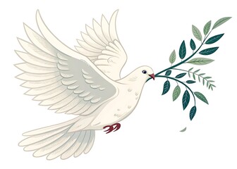 Obraz premium Peace dove carrying an olive branch as a symbol of global unity on a clean white backdrop