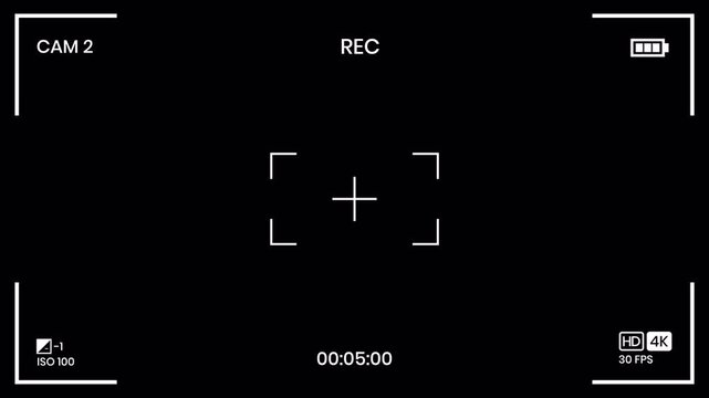 Recording Screen Overlay. Alpha Chanel. 4K Video. digital video recorder screen with various settings and timer.