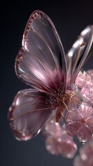 Fototapeta premium Delicate pink glass butterfly with flower decorations