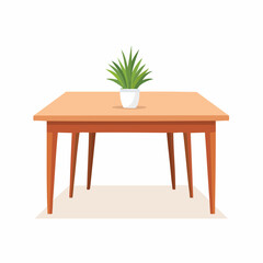 Simple Wooden Table with Potted Plant Minimalist Home Decor Illustration