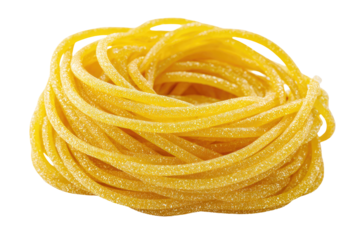 A nest of yellow pasta strands