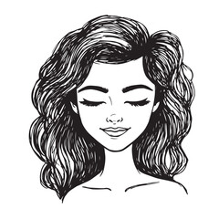 Beautiful Woman Doodle Black and White Illustration Fashion Girl Portrait Line Art Sketch Vector