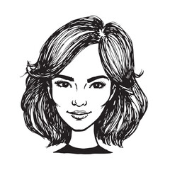 Beautiful Woman Doodle Black and White Illustration Fashion Girl Portrait Line Art Sketch Vector