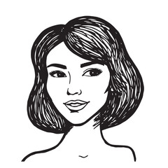 Beautiful Woman Doodle Black and White Illustration Fashion Girl Portrait Line Art Sketch Vector