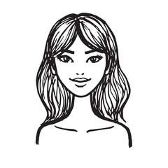 Beautiful Woman Doodle Black and White Illustration Fashion Girl Portrait Line Art Sketch Vector