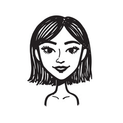 Beautiful Woman Doodle Black and White Illustration Fashion Girl Portrait Line Art Sketch Vector