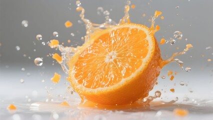 신선한오렌지조각물튀김고속촬영