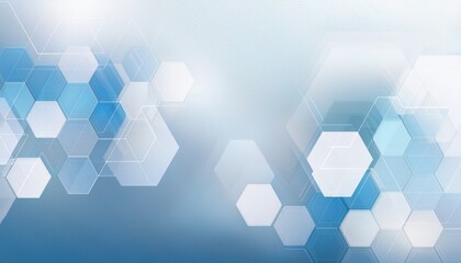 futuristic blue and white hexagon geometric pattern with transparent layered shapes for modern technology background or digital presentation