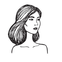 Beautiful Woman Doodle Black and White Illustration Fashion Girl Portrait Line Art Sketch Vector