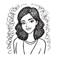 Beautiful Woman Doodle Black and White Illustration Fashion Girl Portrait Line Art Sketch Vector
