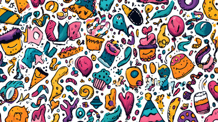 Fototapeta premium Colorful doodle pattern with abstract shapes and playful elements.