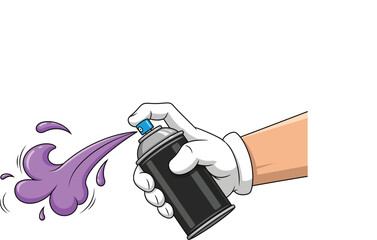An artistic hand wearing a glove sprays vibrant purple graffiti paint from an aerosol can artwork