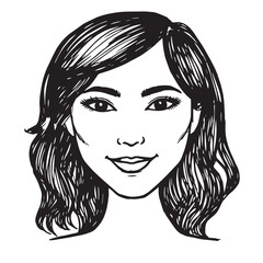 Beautiful Woman Doodle Black and White Illustration Fashion Girl Portrait Line Art Sketch Vector