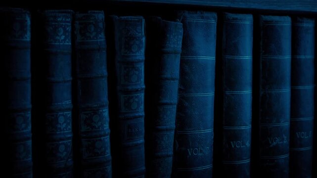 Shelf Of Old Books In The Dark