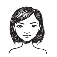 Beautiful Woman Doodle Black and White Illustration Fashion Girl Portrait Line Art Sketch Vector