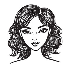 Beautiful Woman Doodle Black and White Illustration Fashion Girl Portrait Line Art Sketch Vector