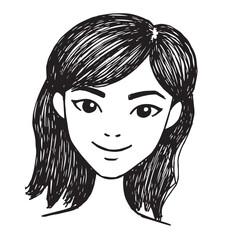 Beautiful Woman Doodle Black and White Illustration Fashion Girl Portrait Line Art Sketch Vector