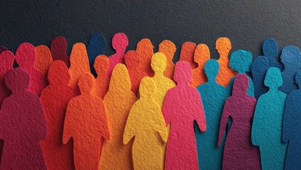 Colorful paper cutouts of diverse people forming a large group
