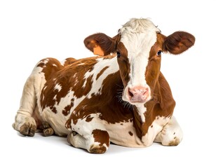 Young cow lying down, facing forward