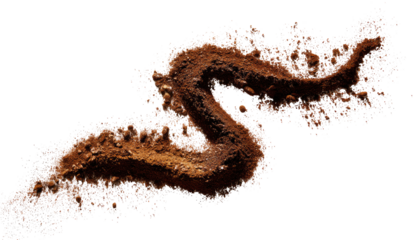 Brown, serpentine form, detailed with tiny particles