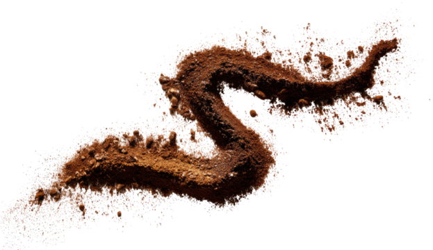 Brown, serpentine form, detailed with tiny particles