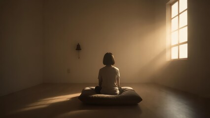 Inner Sanctuary: Solitary Meditation in a Room Bathed in Golden Window Light