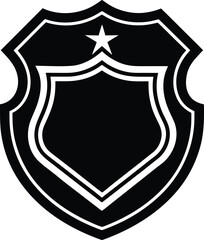 Black Police Badge Shield Vector Outline Minimalist Design.