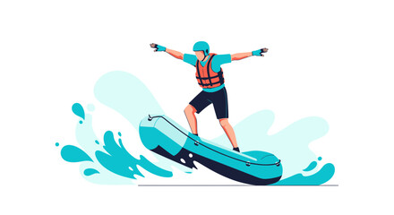 Man riding an inflatable raft on water with a splash, outdoor water activity