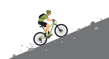 Man riding mountain bike up a steep hill on a sunny day for exercise