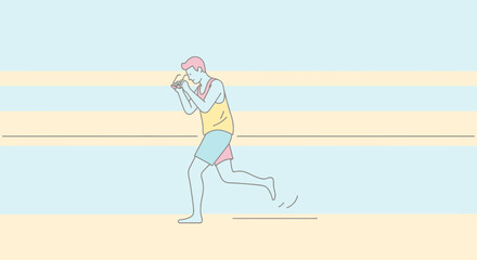 Man Running And Reviewing Glasses, Abstract Illustration With Unique Background And Style