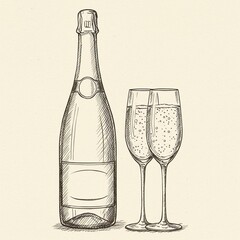 Champagne bottle and glasses illustration