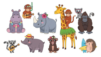 Fototapeta premium Safari Party Animals Vector Cartoon Characters for Fun and Creative Designs