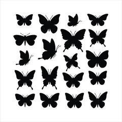 Obraz premium Collection of Black Butterfly Silhouettes on White Background insect