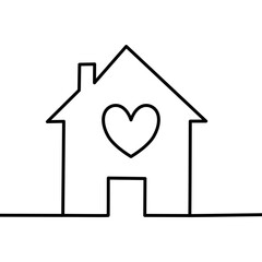 Simple line drawing of a house with a heart inside.