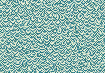 Fototapeta premium Abstract seamless pattern featuring teal blue and white curved geometric shapes