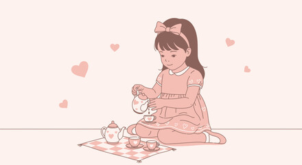 Little Girl Enjoying A Whimsical Tea Party In An Adorable And Charming Setting
