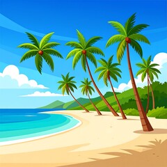 Tropical beach scene with palm trees (3)