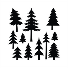 Obraz premium Collection of black pine tree silhouettes on white background fir tree evergreen 1
