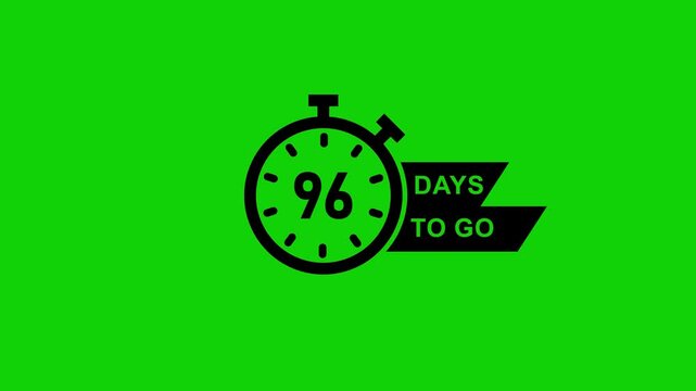 Clock icon isolated with 96 Days to go text animation . Countdown timer. Clock icon. Time icon. Counter time.96 Days Animation and 96 Day To Go text Animation.Sales countdown poster icon animation.