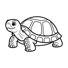 Black and white cartoon illustration of a smiling turtle tortoise animal