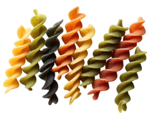 Colorful spiral pasta, various shades