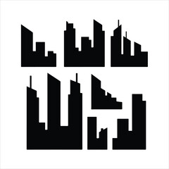 Black silhouette cityscape skyline building shapes on white background architecture