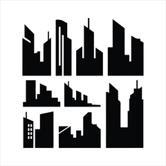 Obraz premium Collection of black abstract city skyline silhouettes on white background urban architecture