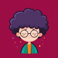 Fototapeta premium Colorful Line Drawing of a Boy with Wild Curly Hair and Glasses on a Vibrant Background